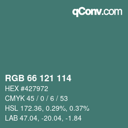 Código de color: RGB 66 121 114 | qconv.com