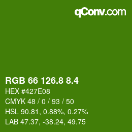 カラーコード: RGB 66 126.8 8.4 | qconv.com