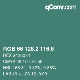 カラーコード: RGB 66 128.2 116.6 | qconv.com