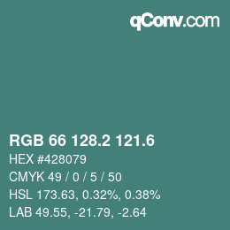 カラーコード: RGB 66 128.2 121.6 | qconv.com