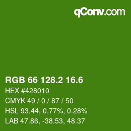 カラーコード: RGB 66 128.2 16.6 | qconv.com