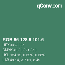 カラーコード: RGB 66 128.6 101.6 | qconv.com