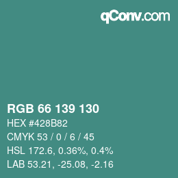 Color code: RGB 66 139 130 | qconv.com
