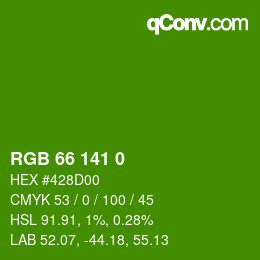 Color code: RGB 66 141 0 | qconv.com