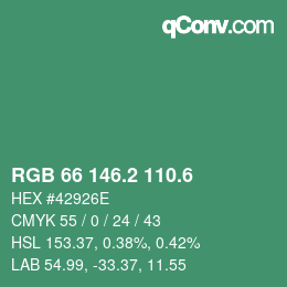カラーコード: RGB 66 146.2 110.6 | qconv.com