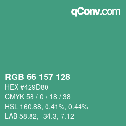 カラーコード: RGB 66 157 128 | qconv.com
