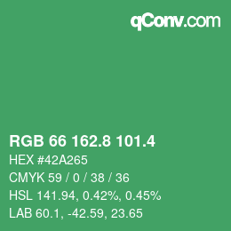 カラーコード: RGB 66 162.8 101.4 | qconv.com