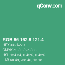 カラーコード: RGB 66 162.8 121.4 | qconv.com