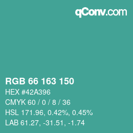 Color code: RGB 66 163 150 | qconv.com