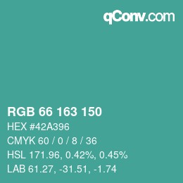 Color code: RGB 66 163 150 | qconv.com