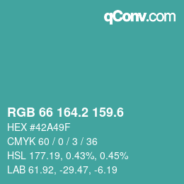 カラーコード: RGB 66 164.2 159.6 | qconv.com