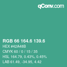 カラーコード: RGB 66 164.6 139.6 | qconv.com