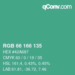 カラーコード: RGB 66 166 135 | qconv.com