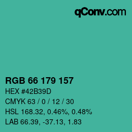 Color code: RGB 66 179 157 | qconv.com