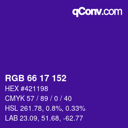 カラーコード: RGB 66 17 152 | qconv.com