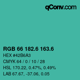 カラーコード: RGB 66 182.6 163.6 | qconv.com