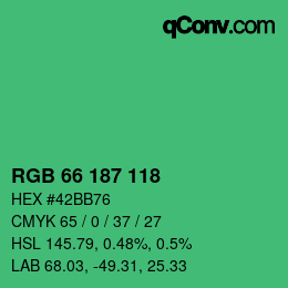 カラーコード: RGB 66 187 118 | qconv.com