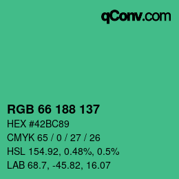 カラーコード: RGB 66 188 137 | qconv.com
