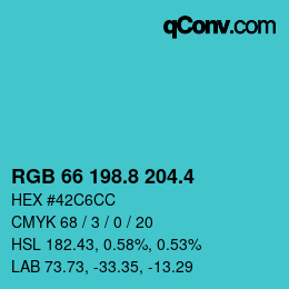 カラーコード: RGB 66 198.8 204.4 | qconv.com