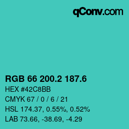 カラーコード: RGB 66 200.2 187.6 | qconv.com
