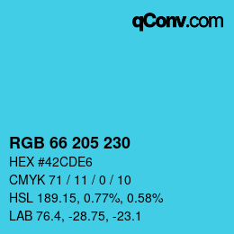 颜色代码: RGB 66 205 230 | qconv.com