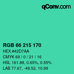 Color code: RGB 66 215 170 | qconv.com