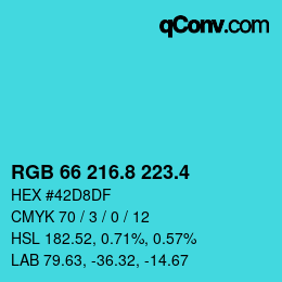 カラーコード: RGB 66 216.8 223.4 | qconv.com