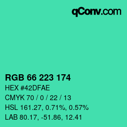Color code: RGB 66 223 174 | qconv.com