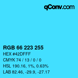 Color code: RGB 66 223 255 | qconv.com