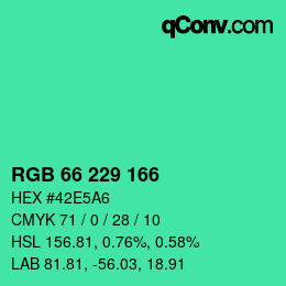 カラーコード: RGB 66 229 166 | qconv.com