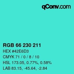 Farbcode: RGB 66 230 211 | qconv.com