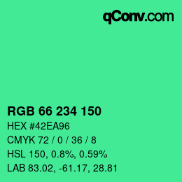 颜色代码: RGB 66 234 150 | qconv.com