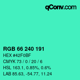 颜色代码: RGB 66 240 191 | qconv.com