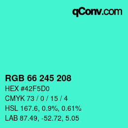 颜色代码: RGB 66 245 208 | qconv.com