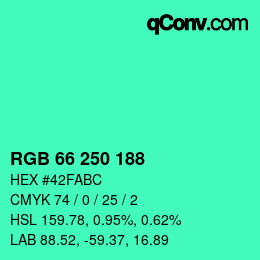 カラーコード: RGB 66 250 188 | qconv.com