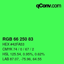 颜色代码: RGB 66 250 83 | qconv.com