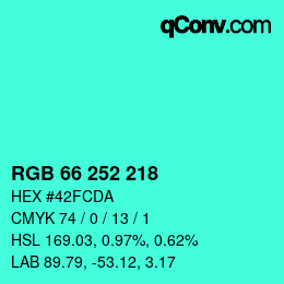 Color code: RGB 66 252 218 | qconv.com