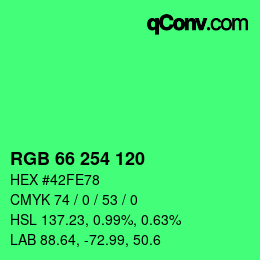 カラーコード: RGB 66 254 120 | qconv.com