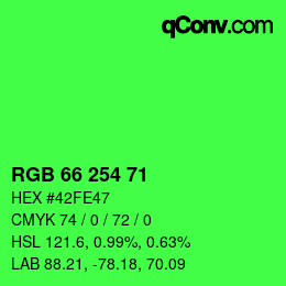カラーコード: RGB 66 254 71 | qconv.com