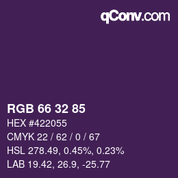 Color code: RGB 66 32 85 | qconv.com