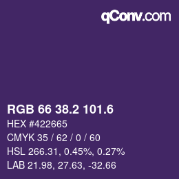 カラーコード: RGB 66 38.2 101.6 | qconv.com