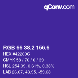 カラーコード: RGB 66 38.2 156.6 | qconv.com