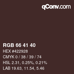 Farbcode: RGB 66 41 40 | qconv.com