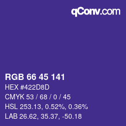 Color code: RGB 66 45 141 | qconv.com