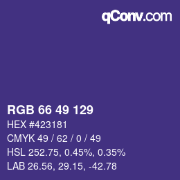 Color code: RGB 66 49 129 | qconv.com