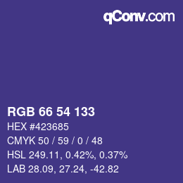 Color code: RGB 66 54 133 | qconv.com