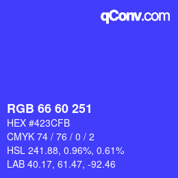 颜色代码: RGB 66 60 251 | qconv.com