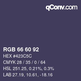 カラーコード: RGB 66 60 92 | qconv.com