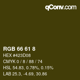 Color code: RGB 66 61 8 | qconv.com
