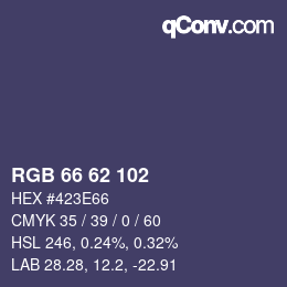 カラーコード: RGB 66 62 102 | qconv.com